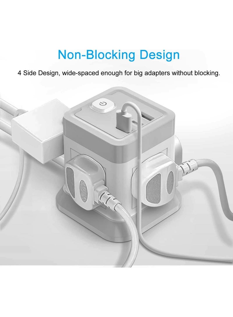 TYCOM Power Strip 10 meters Surge Protector with USB Type C Extension Cord Flat Plug with Widely 4 AC Outlet and 2 USB 1 Type C Small Desktop Station Grey - Image 4